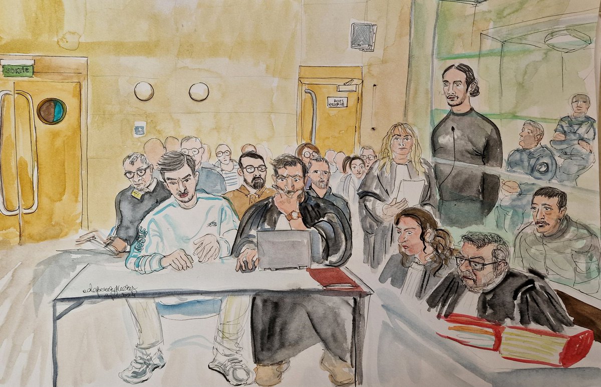 PourqueDe's tweet image. Procès du meurtre d'Eric Masson ce matin dans la salle d'audience @France3Provence @FranceTV #France2 @franceinfo #Avignon #cour d'#assises #courtroom @courtroom_art