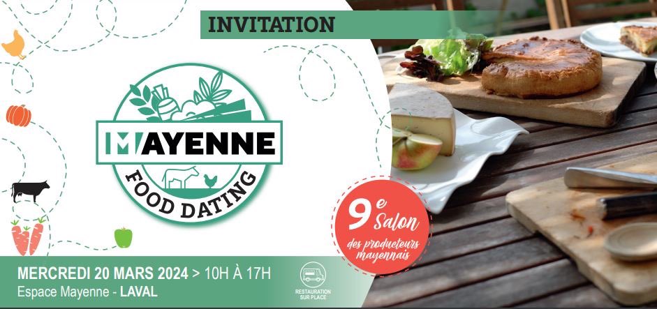 👉Rendez-vous le mercredi 30 mars à @espacemayenne à la 9ème édition du #MayenneFoodDating , l’occasion de promouvoir les producteurs mayennais, de sublimer leurs produits et de valoriser les circuits courts @lamayenne @MayenneTourisme @53Reseau @ChambagriPdL @l_amf