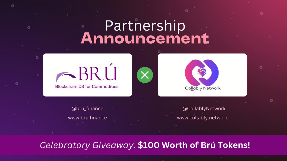📢EXCITING ANNOUNCEMENT 

💫 We're thrilled to announce that Brú Finance is joining forces with Collably Network @CollablyNetwork  , a Collaboration Platform connecting projects with their ideal partners across diverse categories like NFT, Gaming, DeFi, Metaverse, and more.