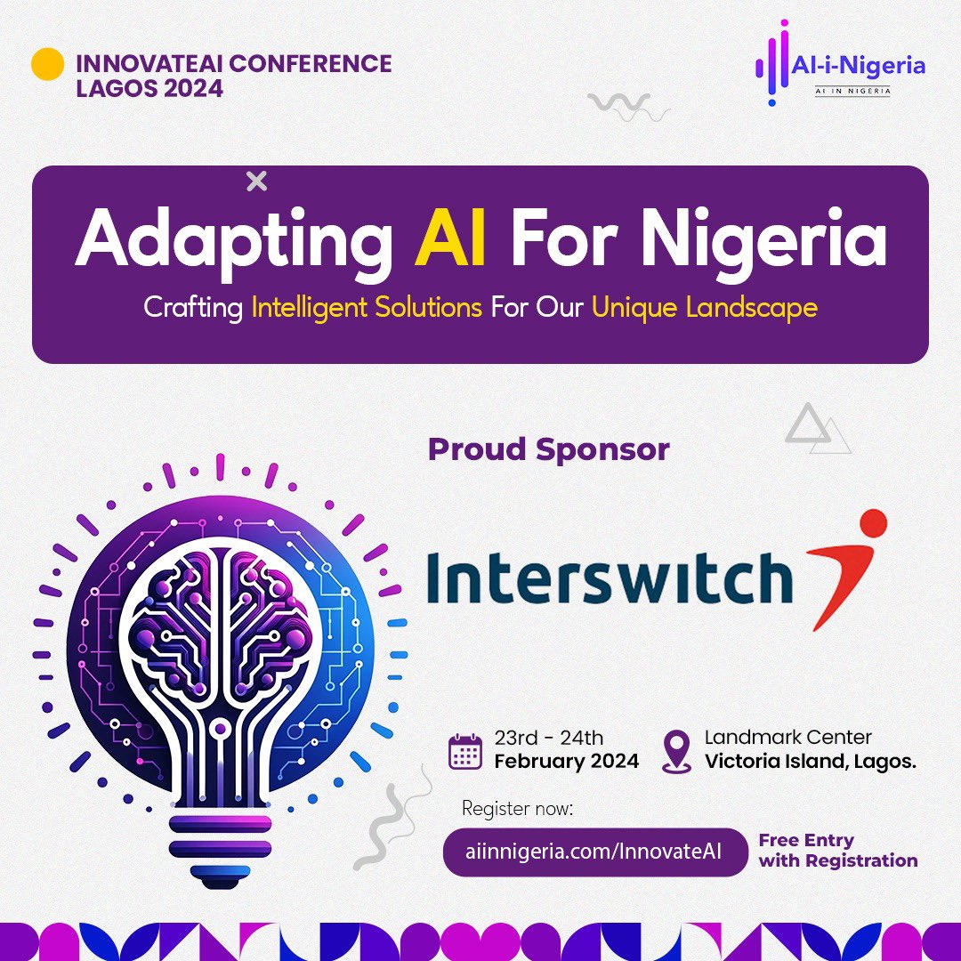 InterswitchGRP's tweet image. Our integral partnership with @aiinnigeria  for the #InnovateAIConference is geared towards pushing boundaries &amp;amp; is testament to our relentless pursuit of transformative digital advancements 🚀 

Register and get more detail here lnkd.in/eyKZZknG

#InterswitchXAIinNigeria