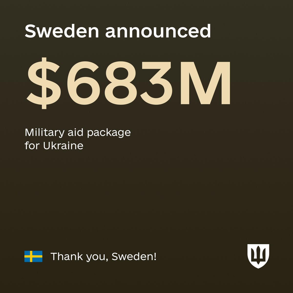DefenceU's tweet photo. Sweden announced the largest military aid package for Ukraine, worth 7,1 billion SEK (~$683 mln).
The 15th package includes:
◾️Artillery ammunition
◾️10 CB 90 combat boats
◾️RBS70 air defense systems
◾️Anti-tank missiles (TOW)
◾️20 group boats
◾️Underwater weapons
◾️Hand grenades
◾️Carl Gustaf grenade launchers 

This aid package will add ~1 billion SEK to the Swedish-Danish joint procurement of CV 90s to Ukraine, as well as medical supplies and economic aid to funds for the procurement of more weapons to Ukraine.

Sweden also joined the maritime coalition within the #UDCG. 

We are grateful to our Swedish partners for their unwavering support. We appreciate your vital contribution to the security of the free world.