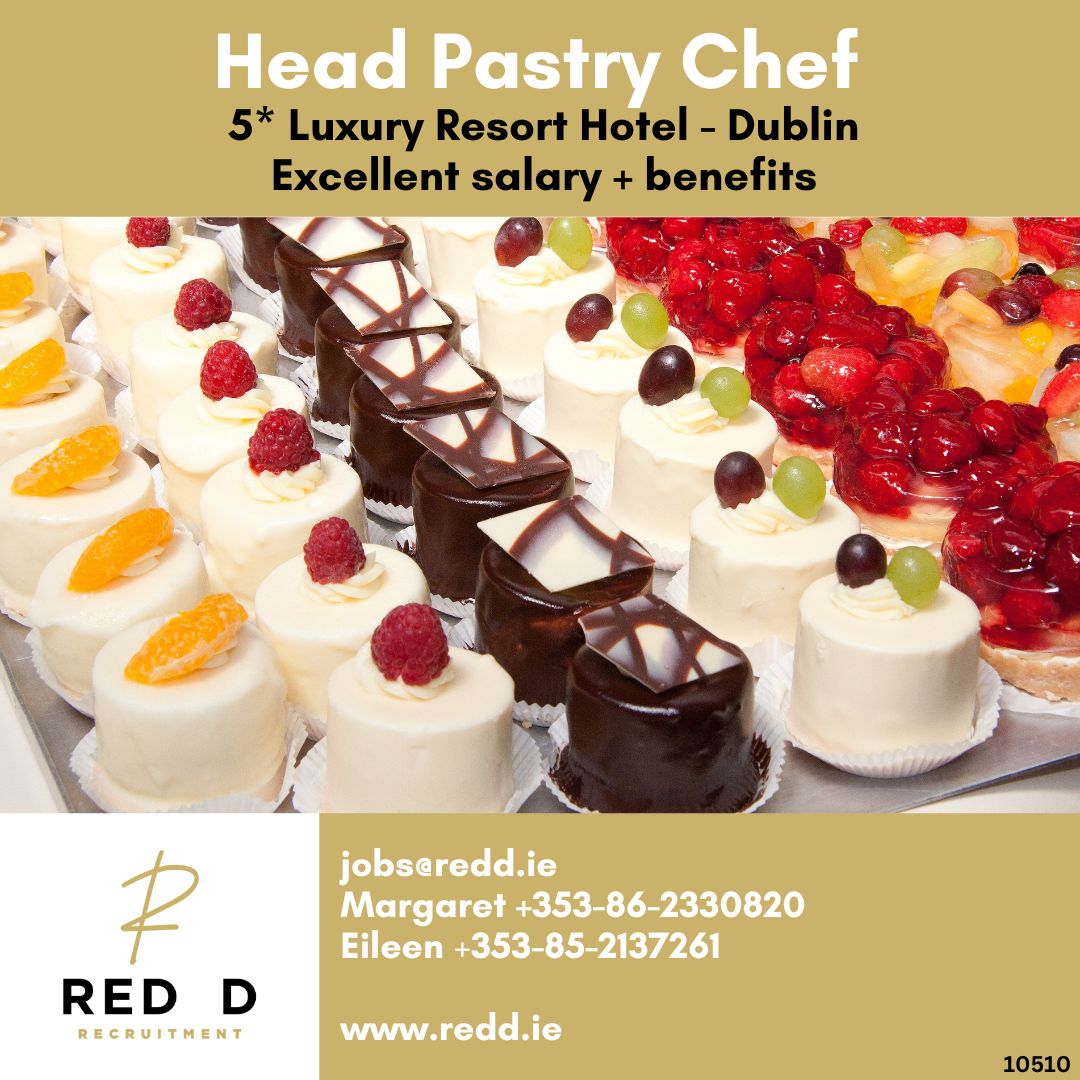 RedDRecruitment's tweet photo. Red D are recruiting a talented Head Pastry Chef for a 5* Luxury resort hotel in Dublin
Click the link below to apply or reach out to Margaret or Eileen via the contact information on the image. 📲
https://t.co/y0gp0oPEF0
#redd #reddjobs #reddrecruitment #headpastrychef #pastrychef #hotelchef #luxurychef #hotelchef #hotelchefjobs #luxurychefjobs #chefrecruitment #chefjobs #souschefjobs
#chefvacancies #headchefjobs #chefsofinstagram #culinaryjobs #irishjobs #dublinjobs #dublinvacancies