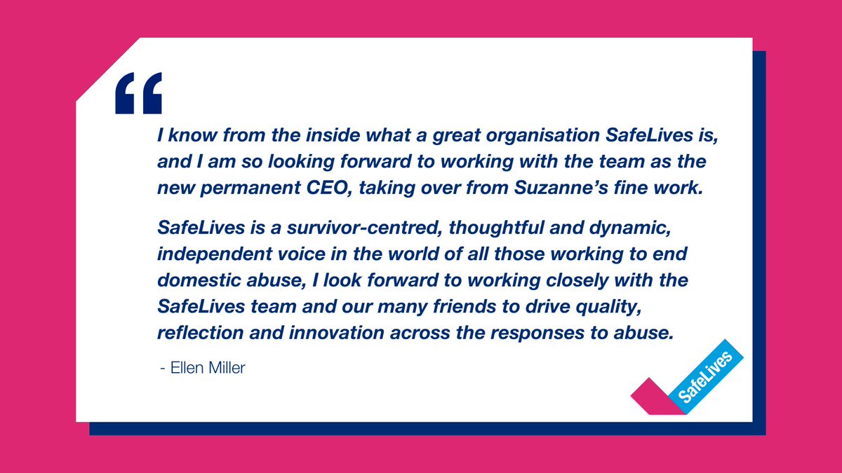 We are delighted to confirm the appointment of Ellen Miller as SafeLives' next CEO.
Ellen brings a wealth of experience, and a strong understanding of what survivors need and what the very best response to #DomesticAbuse should look like.
Our statement: safelives.org.uk/ceo-appointmen…