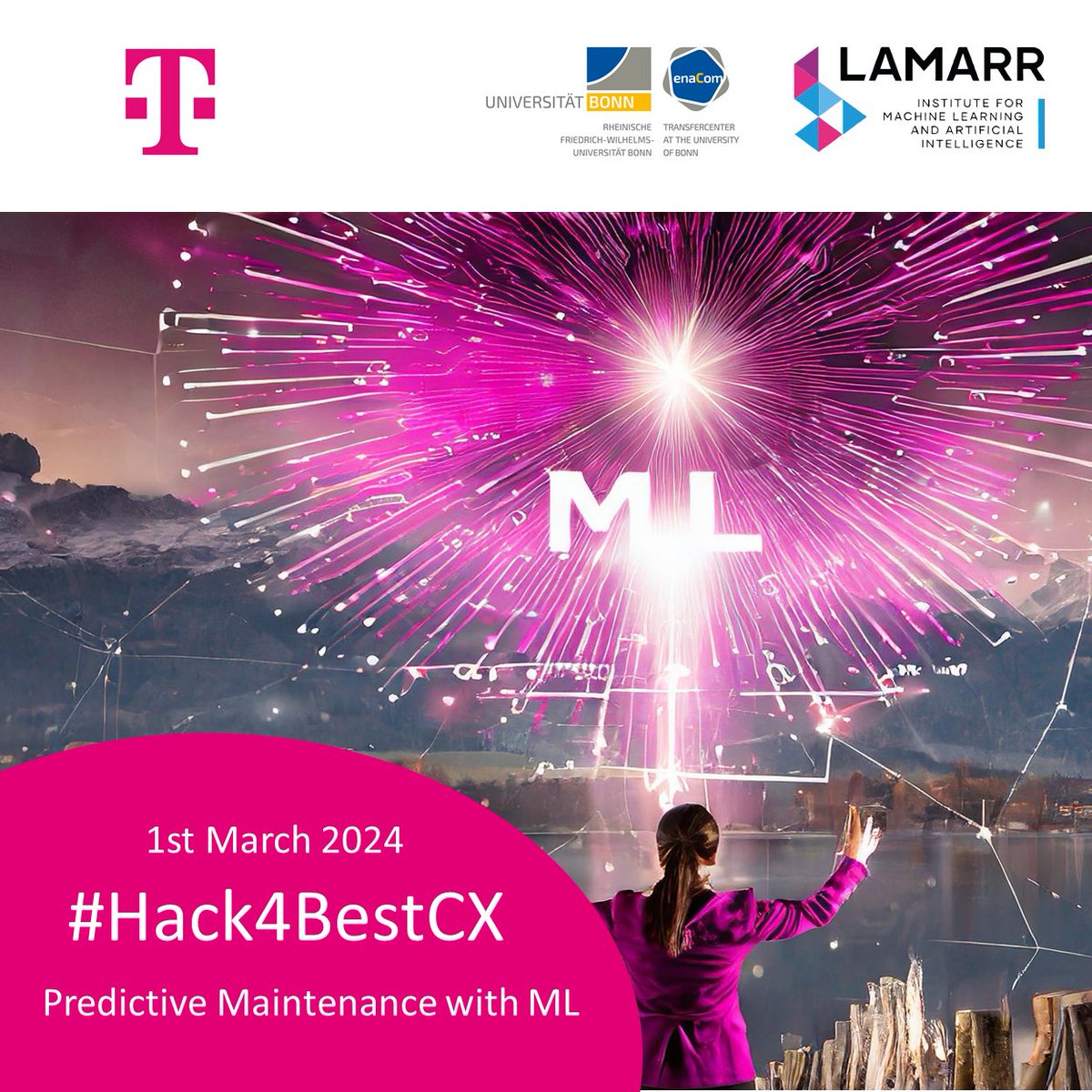 ⚠️ Attention! Only 5 days left to register for the #Hack4BestCX #Hackathon with @deutschetelekom to improve their #CustomerExperience! Register until Feb. 25 at ➡️ lamarr-institute.org/de/events/ ❗ 📅 March 1, 2024 📍 Telekom Campus, Bonn