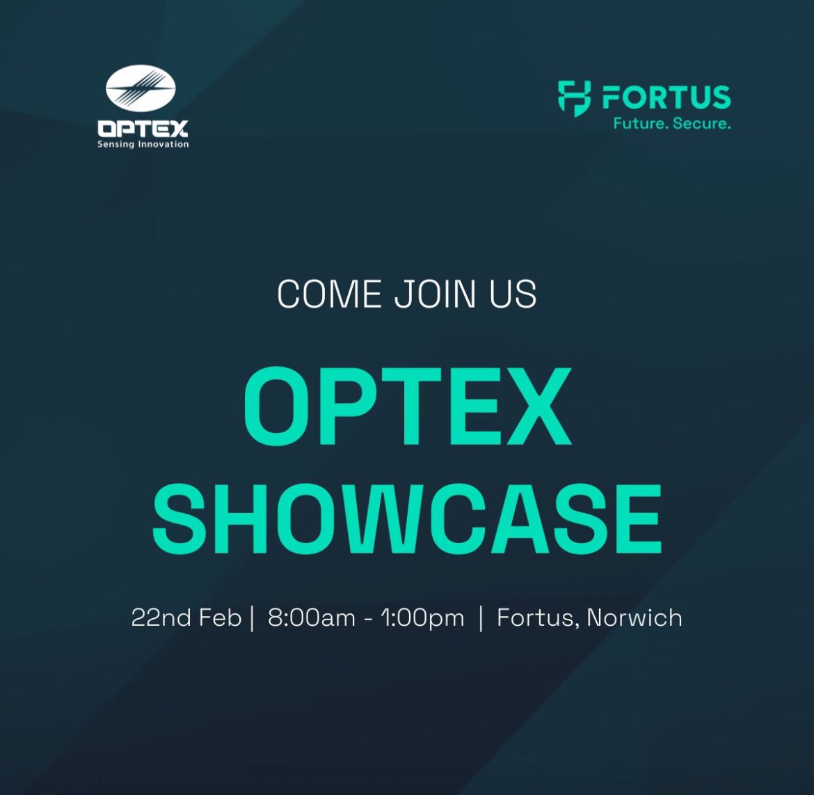 Hello Norwich! 👋 We're inviting you to spend the day with us on Thurs 22nd Feb from 8:00am to 1:00pm as we host the Optex Showcase! Connor Banfield will be on-site to discuss their latest LiDAR solutions. We look forward to seeing you there! 🙌 #FutureSecure #Optex #LiDAR