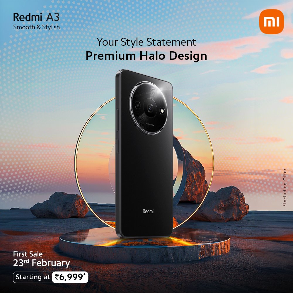 SnehaTainwala's tweet image. Ready for the new trendsetter? 

#RedmiA3 with a unique Premium Halo Design is all set to be your perfect style partner.

Get ready to buy your dream smartphone on February 23rd starting at a special price of ₹6,999*. 

#SmoothAndStylish