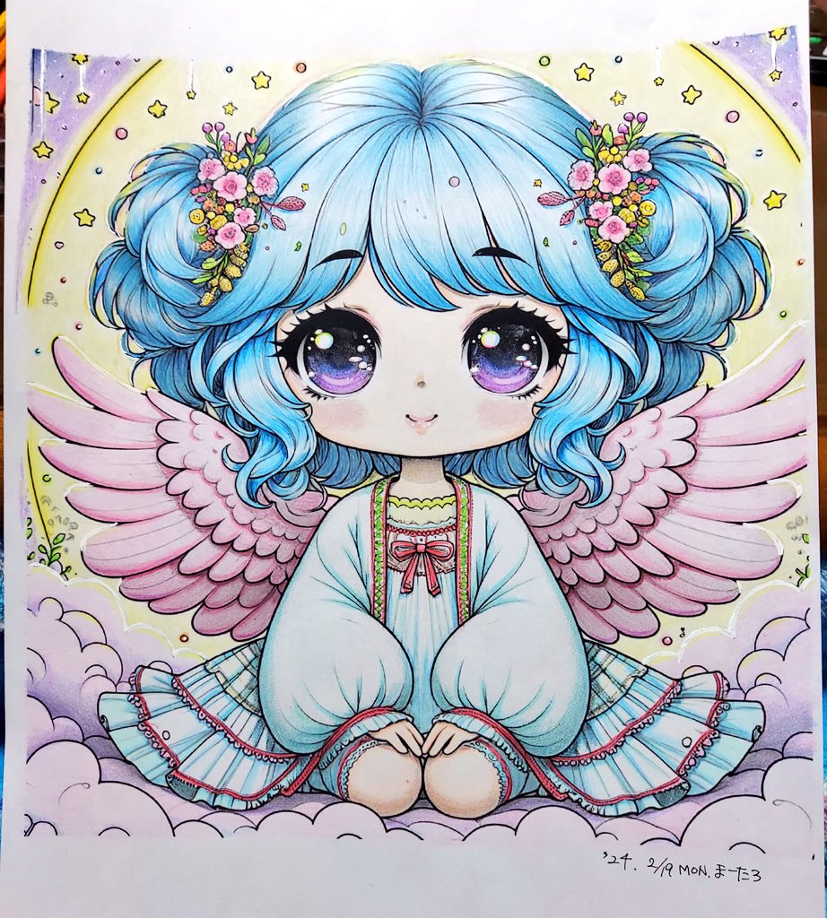 かおるさん(<a href="/kaoru_nurie/">かおる</a>)の線画を塗らせていただきました👼💕
グレースケール楽しい🎵
お目々クリクリで可愛くて２日で仕上げちゃった😊悩まず思いのままに塗れてとても楽しかったです🥰素敵な塗り絵をありがとうございます❤️

#かおる さん #大人の塗り絵 #塗り絵 #ぬりえ #色鉛筆 #グレースケール