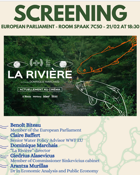 🎥Projection du film-documentaire « La Rivière » à Bruxelles le 21/02🗓️ suivi d'un débat sur les écosystèmes aquatiques🐟 au parlement européen🇪🇺 Focus prévu sur le projet de recherche #DiadESproject impliquant l'unité EABX #poissonmigrateur Inscription👉bit.ly/3wk1qy5