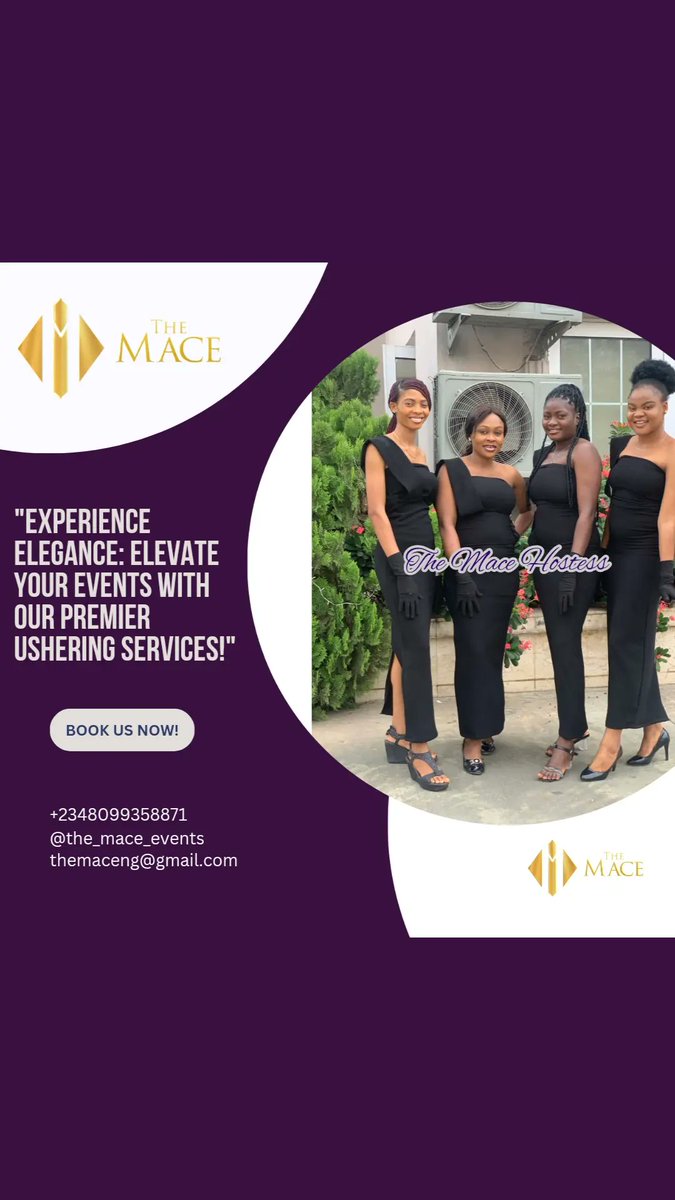 "Transform your event with our seamless ushering services. Ushers are backbone of an events. Now accepting bookings for an experience where sophistication meets hospitality!" *The Mace Events: Tested and Trusted agency*