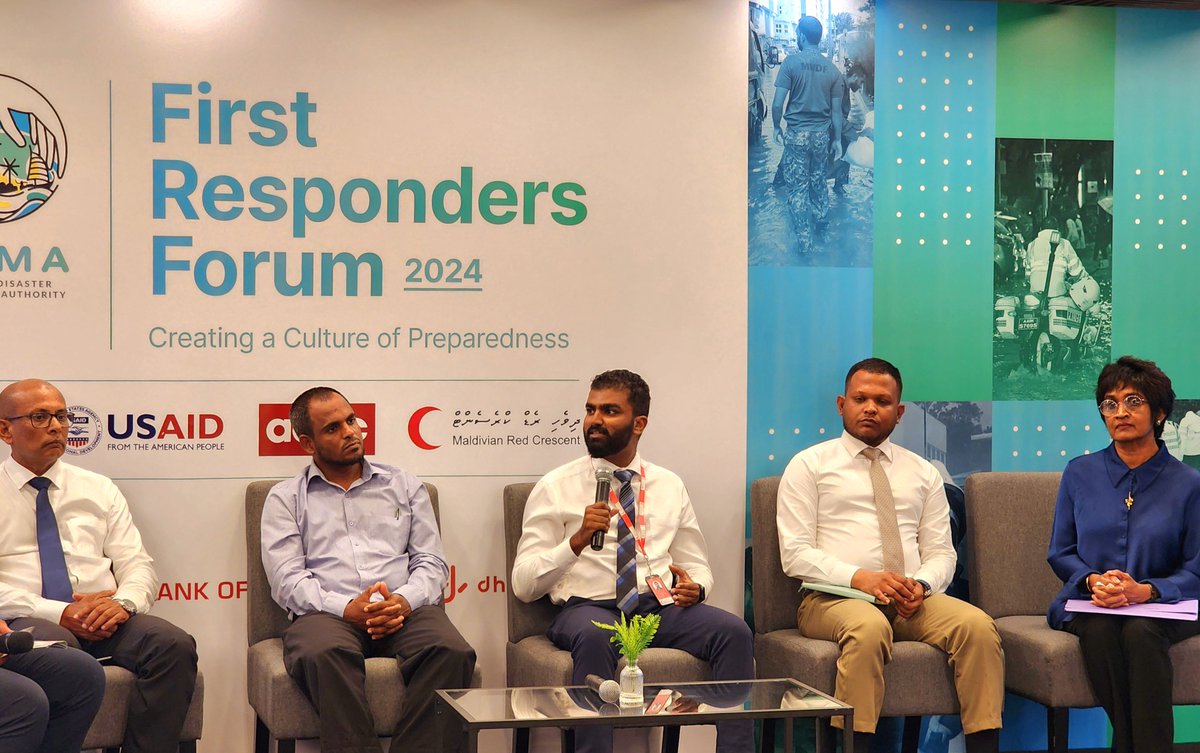 maldivianrc's tweet image. The inaugural First Responders Forum 2024 began today, held by MRC and @NDMAmv with the support of the #SPRINGproject.

The Forum aims to promote preparedness by bringing together key first responders to discuss ideas, challenges, and ways to strengthen interagency collaboration.