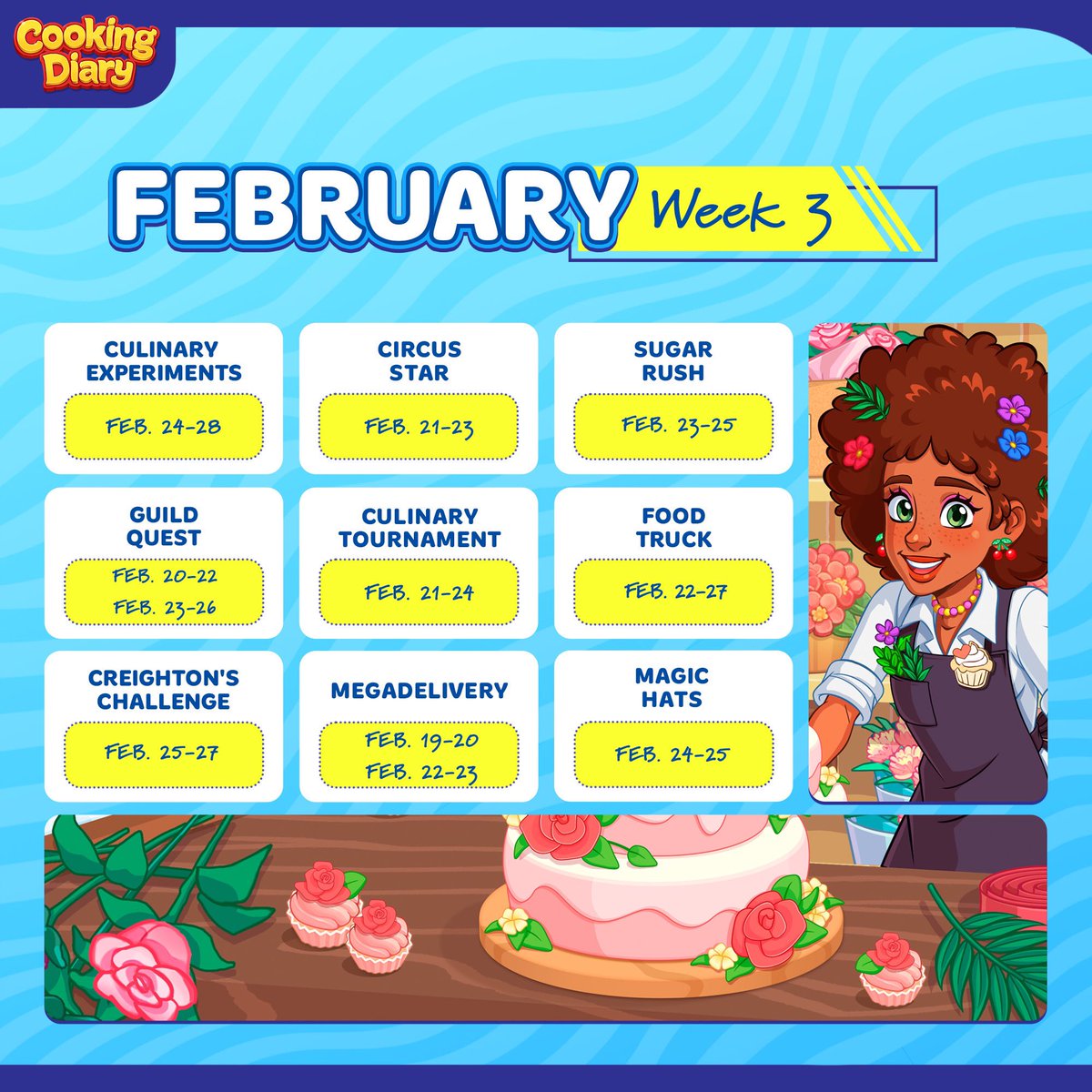 New weekly event calendar! Share it with your guildmates and get ready for an exciting experience. 🗓️🎉 