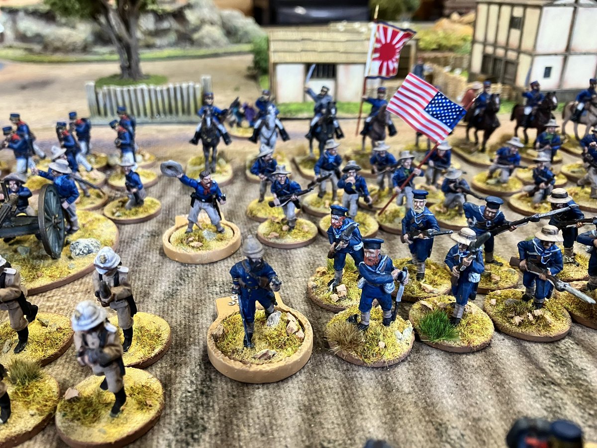 Sharp Practice Boxer Rebellion 1901 - 8 Nation Alliance Combined Arms Detachment, led by Colonel Huron of the Empire of Japan. In support are American, British and German Naval infantry. All determined to take the fight to Boxers🇨🇳 
#28mm #BoxerRebellion #Wargaming #SharpPractice