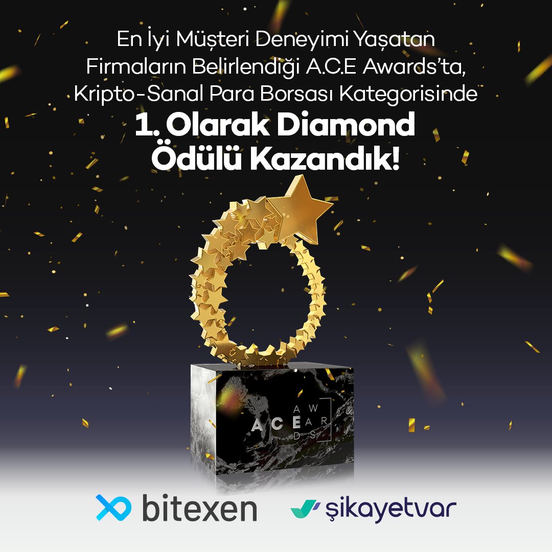 Görev : Repost Yap, Kazan! Şikayetvar Müşteri Memnuniyeti Birincilik Ödülü sevincimizi paylaş,100 puan kazan ! 💙🎉 X hesabını Bitexen hesabınla eşleştir, @bitexencom hesabını takip et, bu gönderiyi repost et, 100 puan kazan. En İyi Müşteri Deneyimi Yaşatan Firmaların