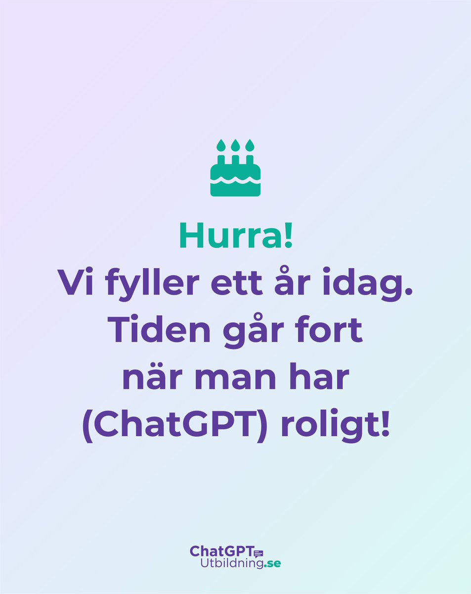 Vi fyller ett år!🎂🥳
För ett år sen, 20 februari 2023, lanserade vi med glädje och spänning ChatGPTutbildning.se med missionen att hjälpa människor förstå och nyttja ChatGPT på ett praktiskt sätt. Det har vi gjort och det fortsätter vi göra!😁🤖