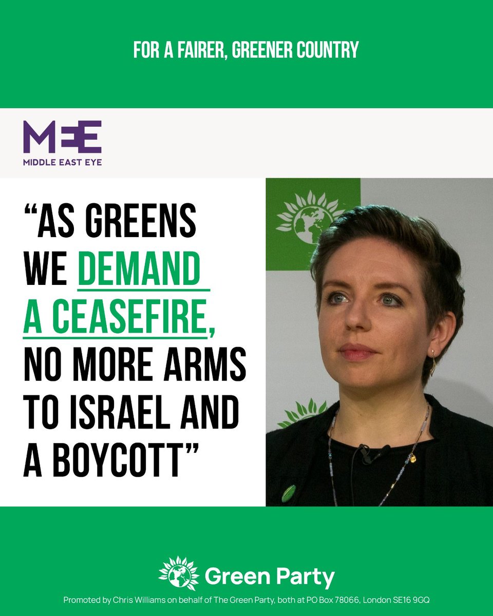 💬 "The Green Party has long called for an immediate ceasefire, the release of all hostages, and the facilitation of humanitarian aid into Gaza."

<a href="/carla_denyer/">Carla Denyer</a> speaks to <a href="/MiddleEastEye/">Middle East Eye</a>. Read the full article below ⤵️