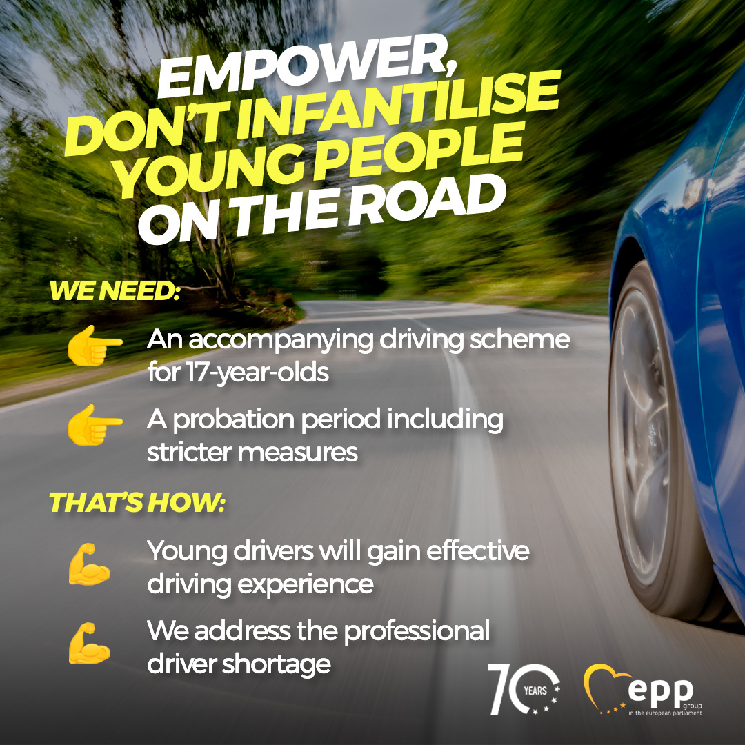 Let's get the facts straight before next week's vote on the driving licence directive❗️ Lowering the driving age is about accompanied, structured training & mentorship for young drivers, ensuring they gain vital skills & safety awareness. #RoadSafety #EUTransport @EPPGroup