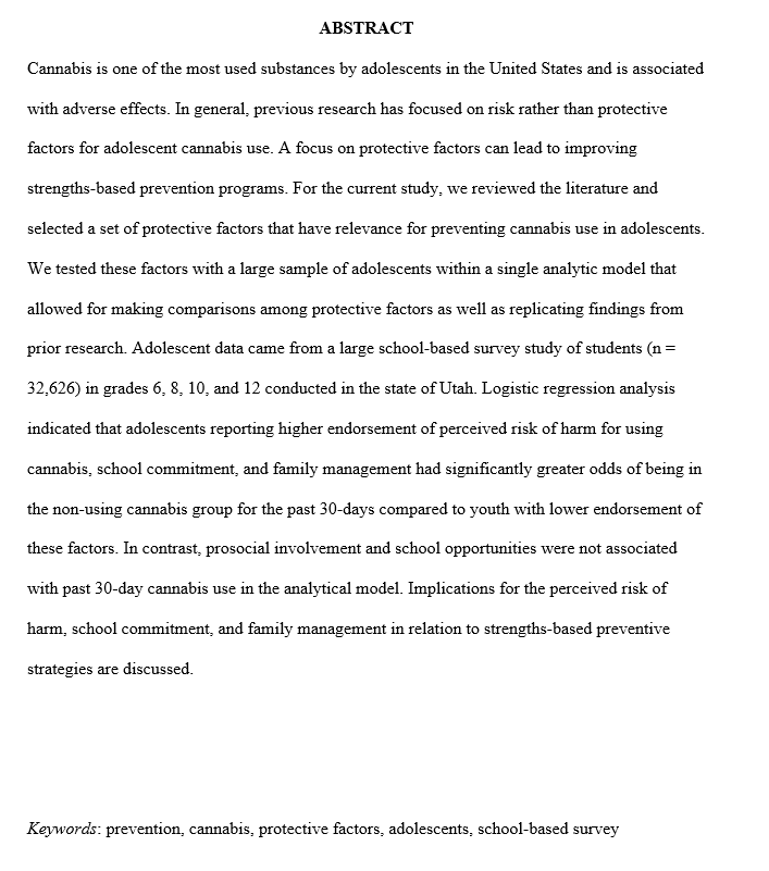 “Perceived Risk of Harm and School Committment as Protective Factors of Cannabis Use in a School-Based Survey of Adolescents” by Tatum Steele (@UUtah @UofUResearch), Jason Burrow-Sánchez, & Benjamin Ratcliff #accepted