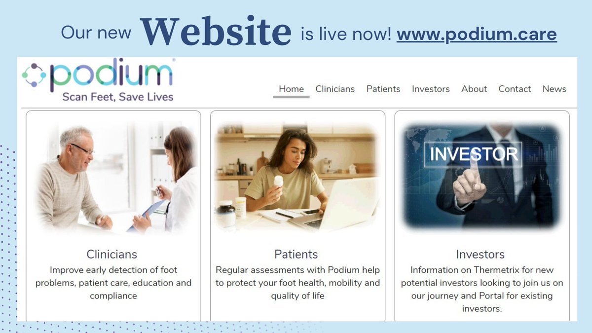 Step into the future of foot health with Podium's new website!  Check out podium.care and join us in our mission to Scan Feet, Save Lives. #podium #newWebsite #foothealth #podiatrydevice #footcare