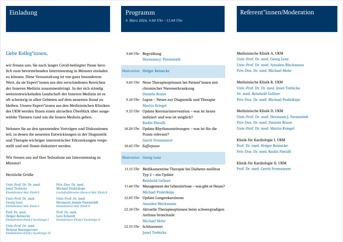 🔬 Internistischer Fortbildungstag 2024 in Münster! 🎉 Aktuelle Themen und Entwicklungen in der Inneren Medizin. 💬💡 #Internistentag #Münster @JonelTrebicka, @MPraktiknjo, @UK_Muenster