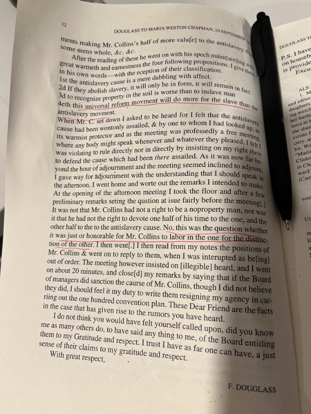 The 1843 version of “we can solve America’s health problems if we solve climate change and racial justice” was hijacking anti-slavery meetings to campaign against private property. Frederick Douglass had no time for such “universal reform,” which detracted from the cause.