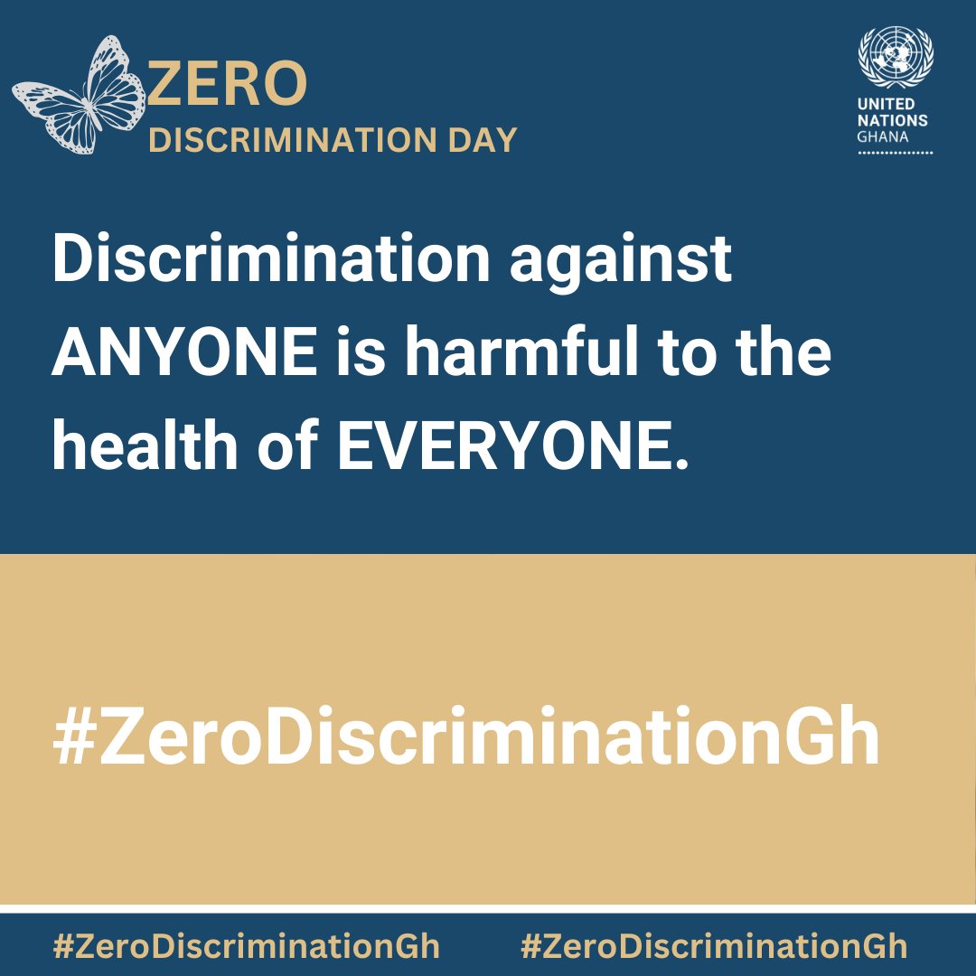 UNinGhana's tweet photo. Discrimination remains a pervasive challenge globally, hindering progress toward sustainable development and equality.

Join the #UNinGhana 10-day campaign starting tomorrow ahead of #ZeroDiscrimination Day to raise awareness and foster unity.
#ZeroDiscriminationGh https://t.co/Fecr3CMoR9