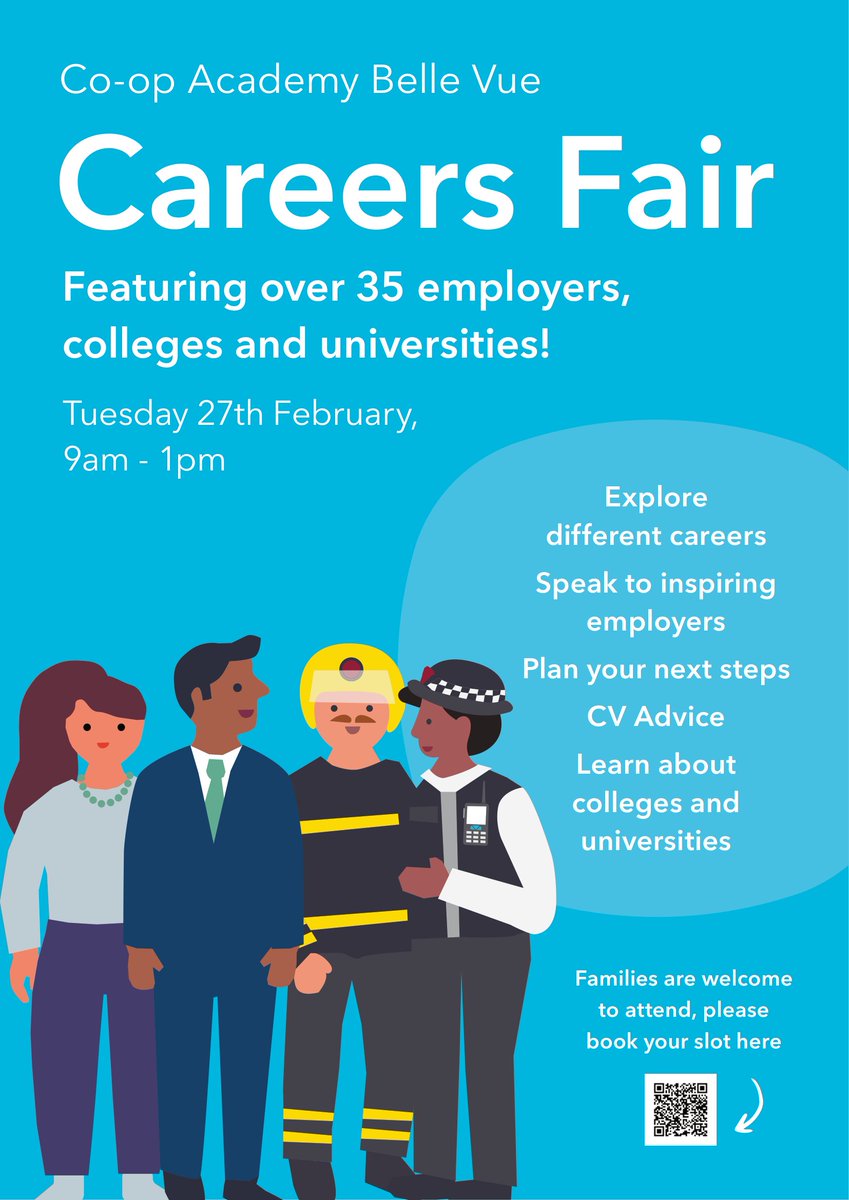 One week to go until our first ever careers fair with over 35 exhibitors representing a variety of different pathways. The fair will take place during the day to remove any barriers for our students, all Belle Vue families welcome to attend! #TheBelleVueDifference