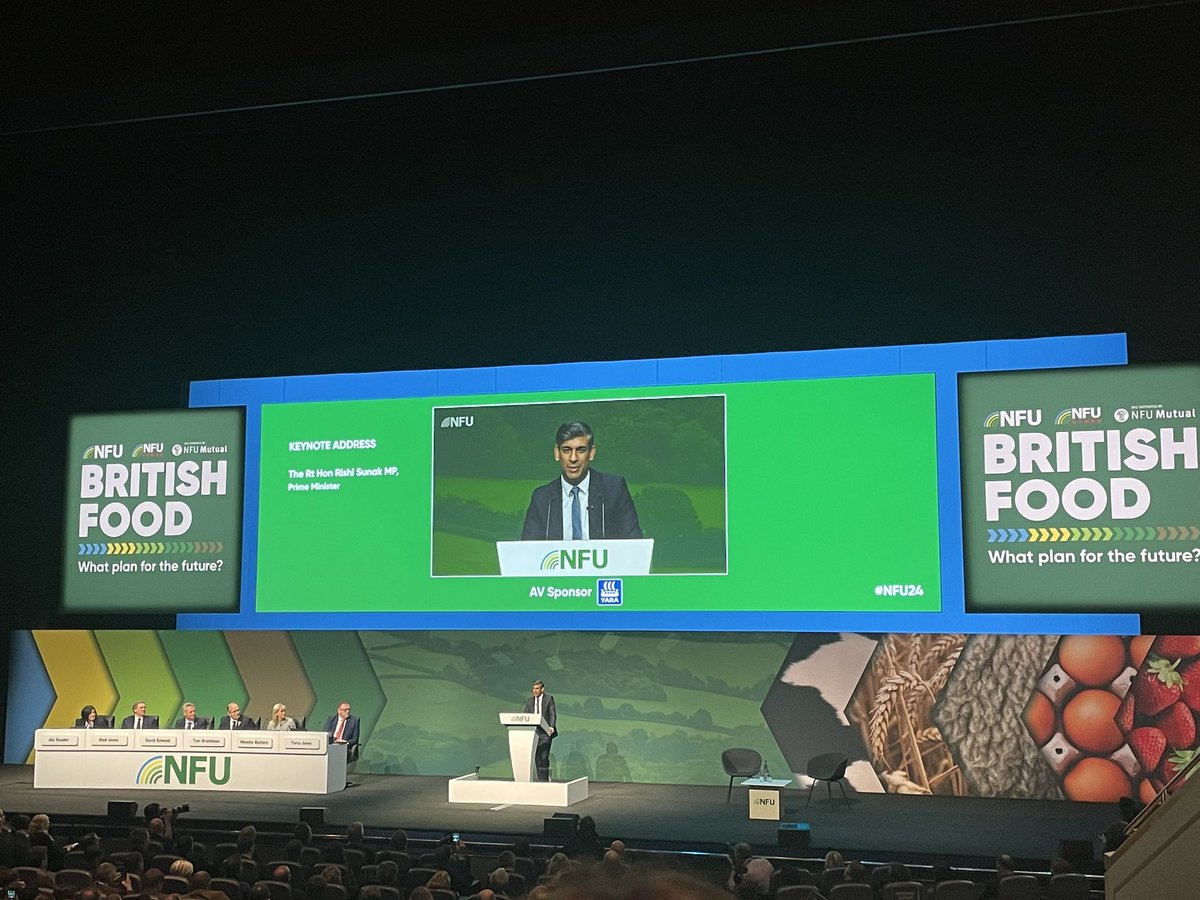 “It’s farmers who feed us. You do it not for praise or high reward you do it to put food on our tables”- opening message from Rt Hon Rishi Sunak, Prime Minister at NFU Conference #nfu24