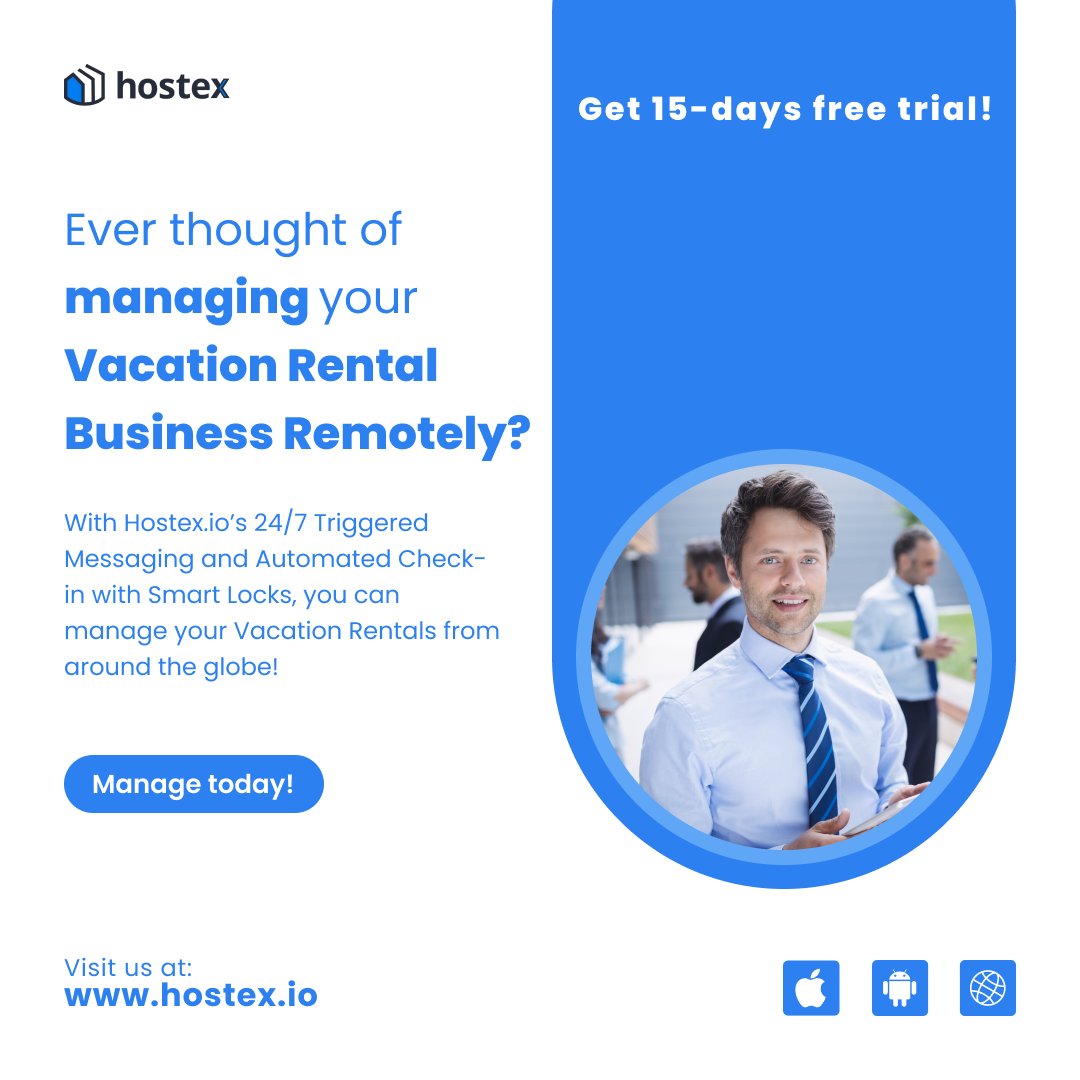 HostexApp's tweet image. Go global with your vacation rentals! 💼✈️ Hostex.io&apos;s 24/7 Messaging &amp;amp; Smart Locks make remote management easy. Start your 15-day free trial now!
#automatedmessaging #shorttermrentals #airbnbhosting #directbooking #vacationrental #shorttermrental #airbnb