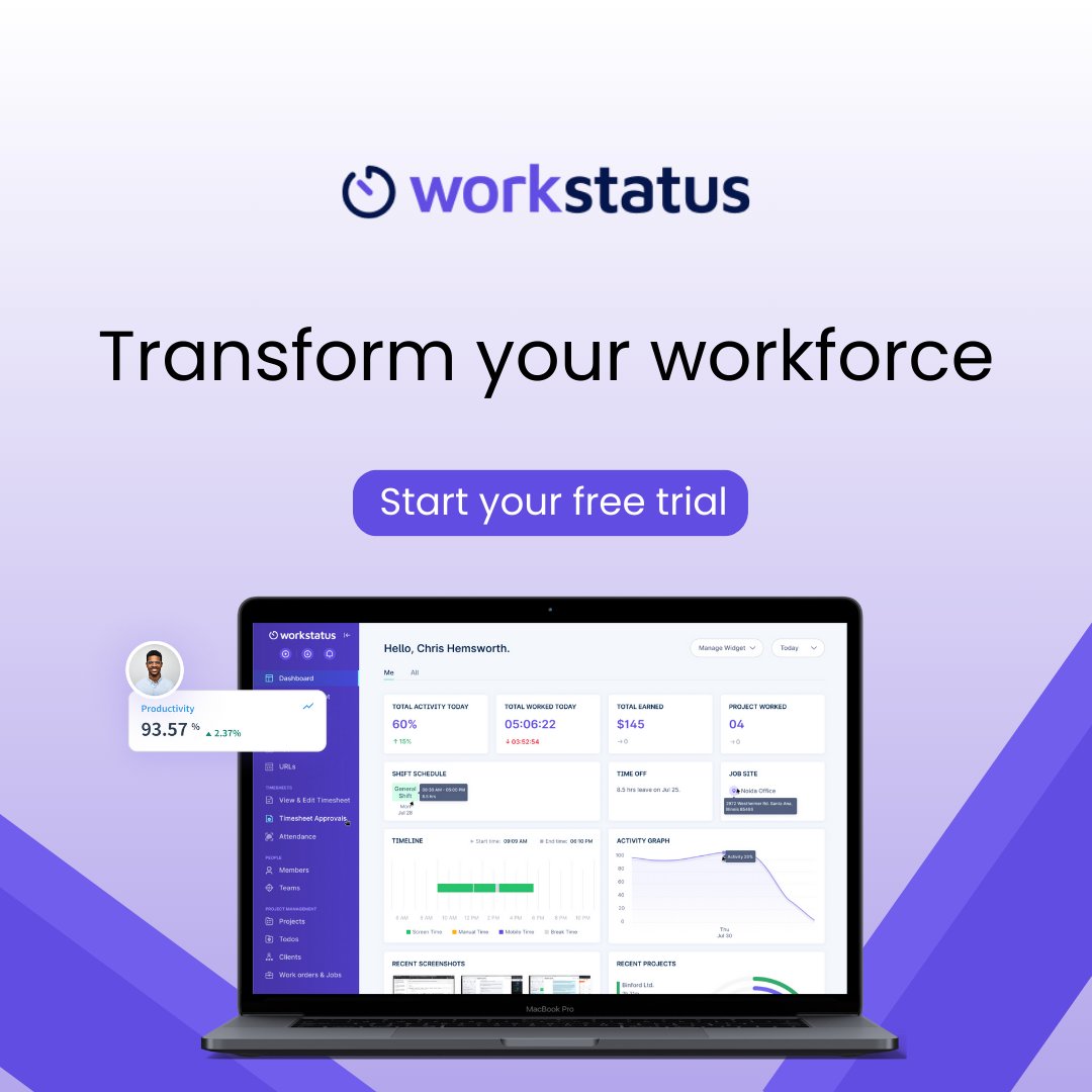 Transform the way your remote team operates. Get higher transparency with AI-powered reporting. Try yourself: workstatus.io/workplace-mode… #Workforce #Transformation #DigitalTransformation #teamwork #AI #Automated #SaaS