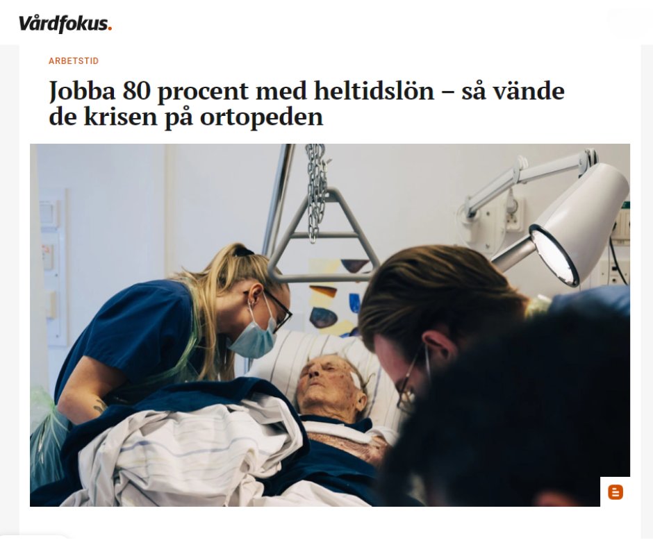 😀 Här kommer ett gott exempel att det går ju att förändra! 👍 'Jobba 80 procent med heltidslön – så vände de krisen på ortopeden.' Läs mer i Vårdfokus 👇 vardfokus.se/yrkesroller/sj…