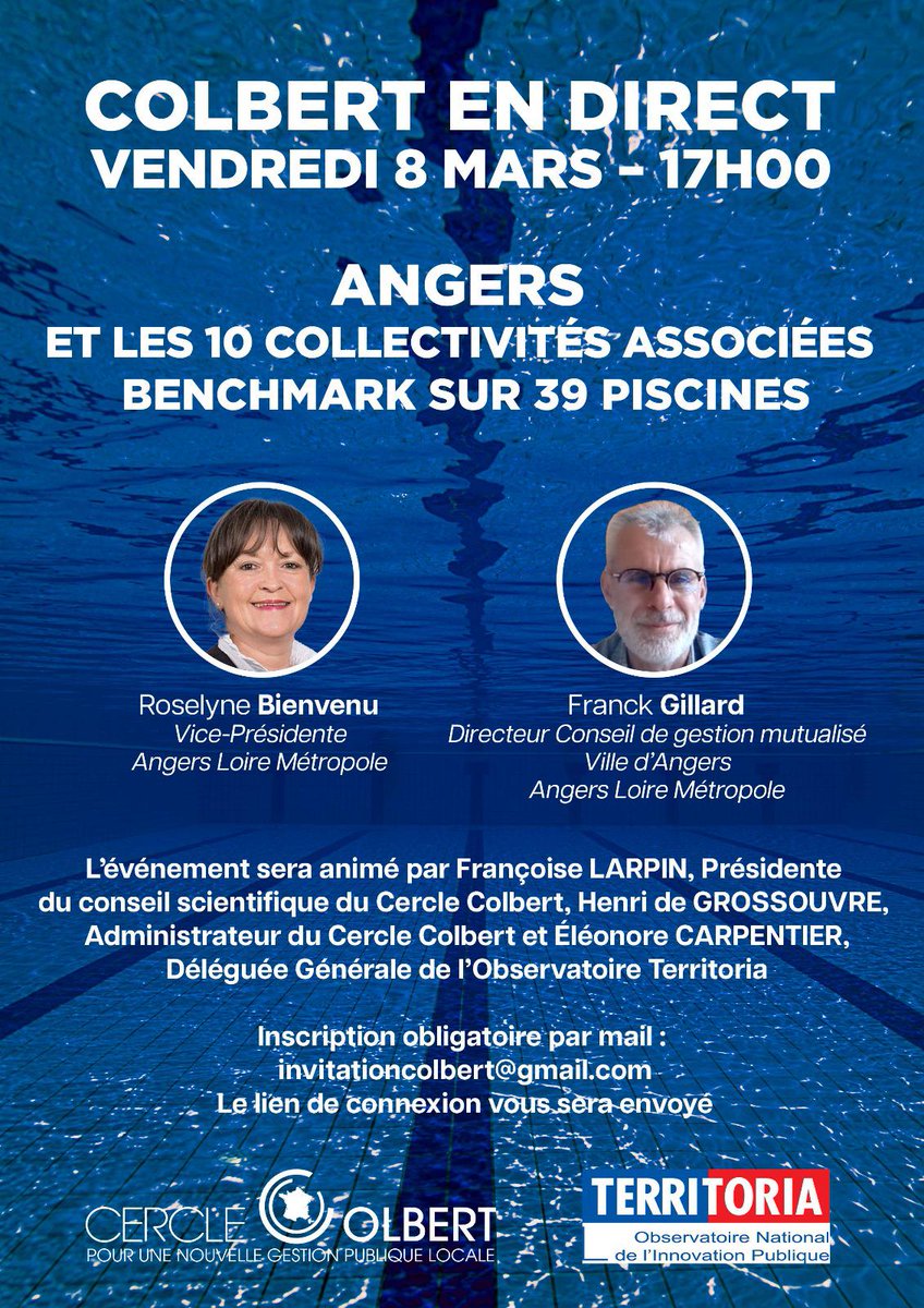 Webinaire du Cercle Colbert le 8 mars! En partenariat avec Territoria 
Inscriptions : invitationcolbert@gmail.com 
@flarpin1 <a href="/HGrossouvre/">Henri de Grossouvre</a> <a href="/Jacques_Godron/">Jacques Godron</a> <a href="/CercleColbert/">Balesi</a> <a href="/Angers/">Ville d'Angers</a> <a href="/AngersMetropole/">Angers Loire Métropole</a> #Angers #piscines