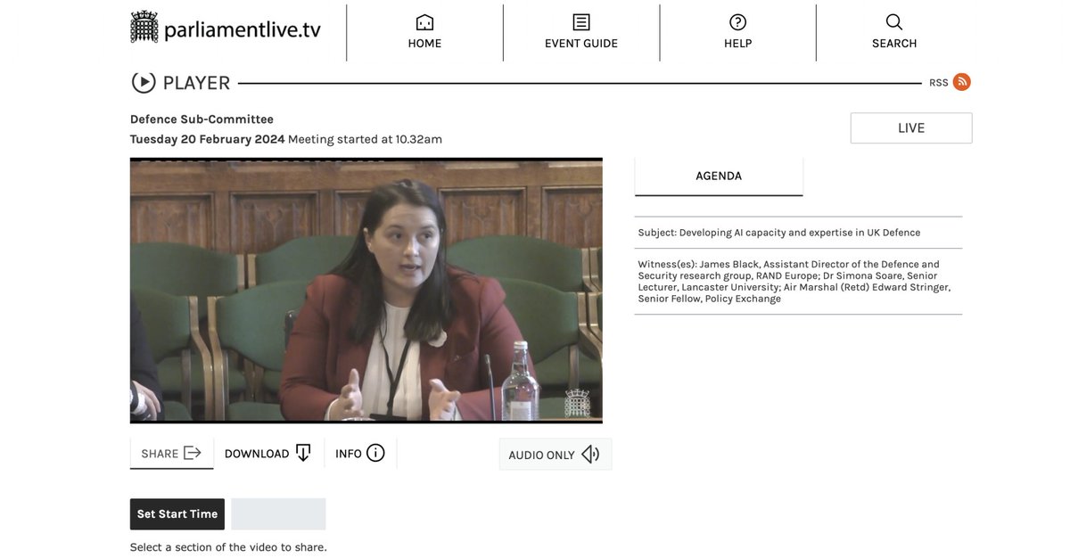 Great to see @pprlancaster engagement. @Simona_Soare giving oral evidence to the Defence Sub-Committee on 'Developing AI capacity and expertise in UK defence'. @LancsUniSecure @LancasterUni @pprlancaster #ArtificialIntelligence @LancasterPress