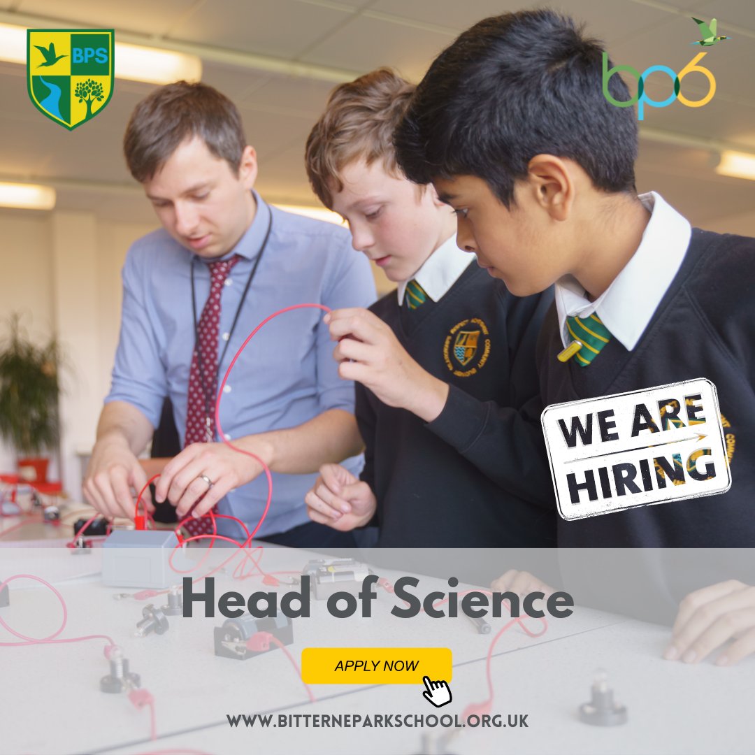 We are recruiting for a Head of Science - TLR1c £15,328 If you would like to find out more please visit our website - bitterneparkschool.org.uk/our-school/job… Apply here - bitterneparkschool.org.uk/our-school/job…