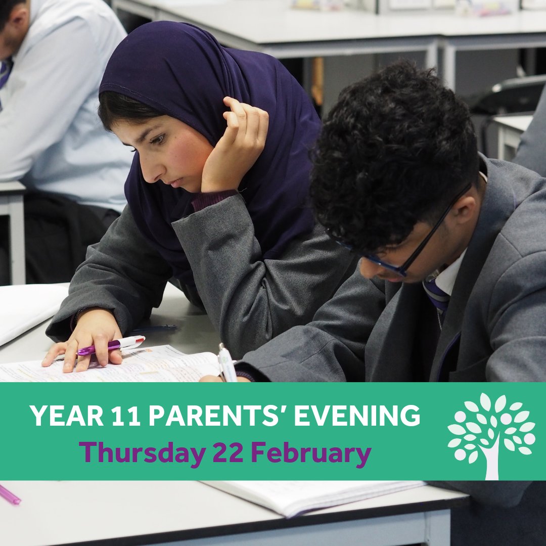 A reminder that year 11 parents' evening will take place this Thursday from 4.15pm-7pm, where mock results will be given out. Parents can just turn up if they haven't already made appointments. There will be prayer facilities available for those requiring them too.