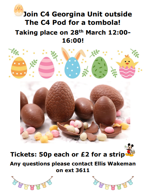 georgina_c4's tweet photo. We have a very exciting announcement to make. Here on C4 we will be hosting a special Easter Tombola! Come and join us to win some delicious Easter egg prizes and more! @EmmBishop https://t.co/xMmFkPFpfx