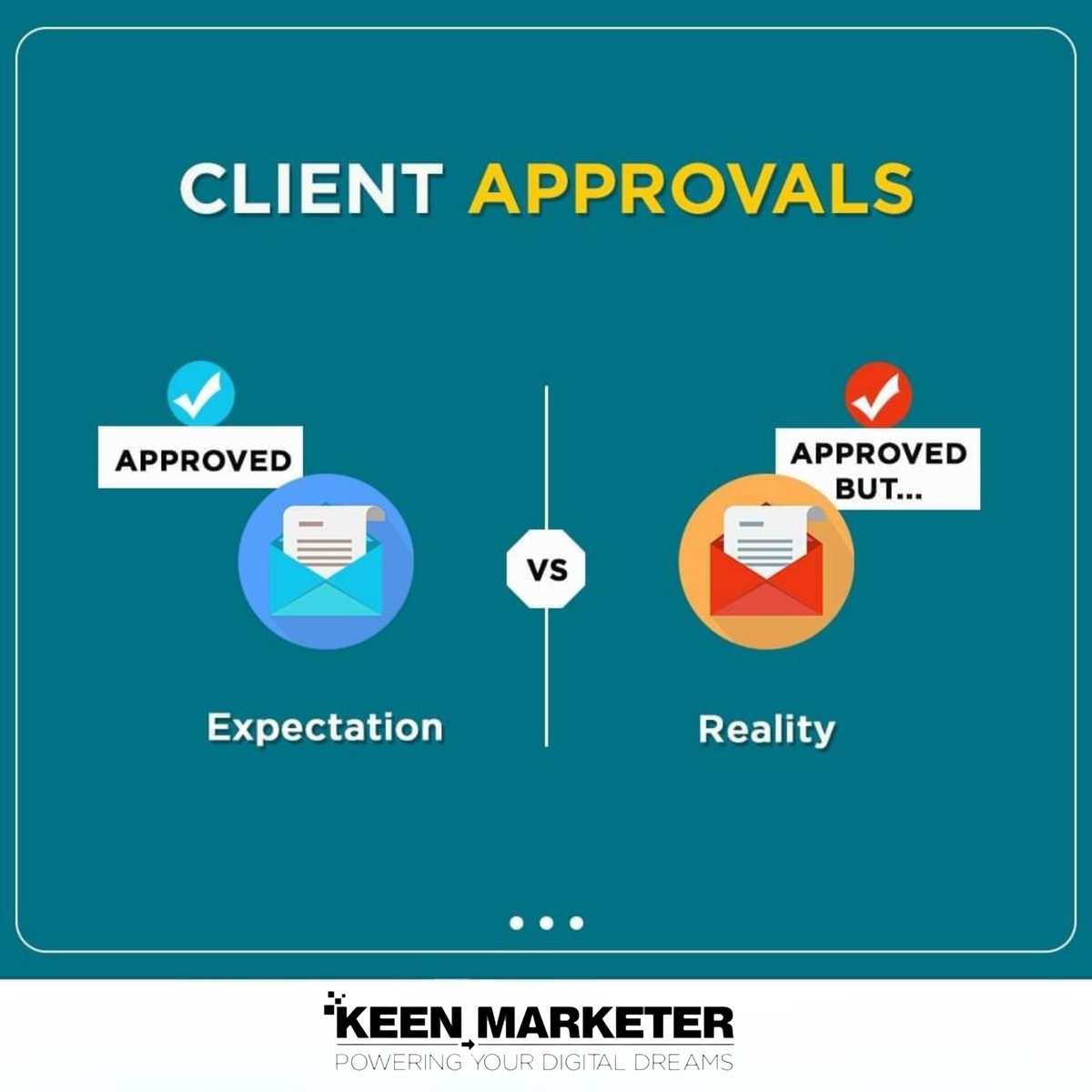 Client approvals: Reality vs Expectation. Because sometimes the journey is as interesting as the destination. 😄💼 𝗖𝗼𝗻𝘁𝗮𝗰𝘁 𝘂𝘀 𝗳𝗼𝗿 𝘆𝗼𝘂𝗿 𝗽𝗿𝗼𝗷𝗲𝗰𝘁 𝗾𝘂𝗲𝗿𝘆. 🔗Visit Our Website: keenmarketer.in 📞 Call Now: +91-931-934-7701 #keenmarketer