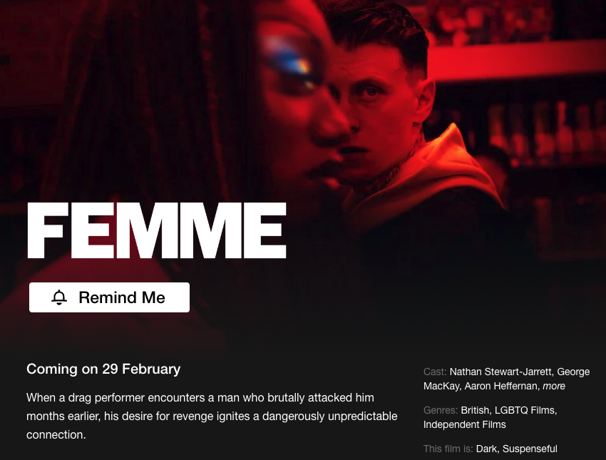 TheBrigitteEdit's tweet photo. 'Femme' is apparently coming to @NetflixUK on the 29th Feb? Who knew? https://t.co/SuRpUf7AWn