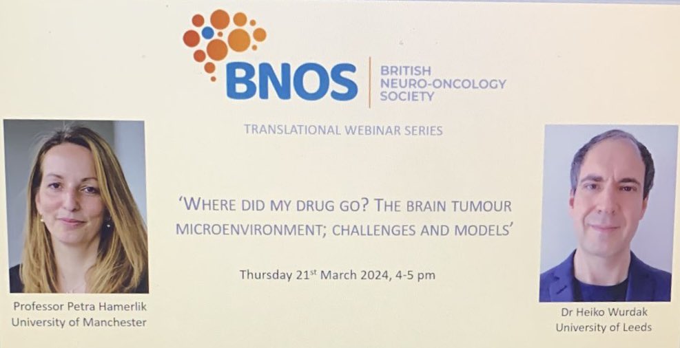 Rasheed Zakaria (@zakaria_neuro) on Twitter photo Why is it so hard to develop drugs for #GBM ?
Join us next month for the first in a series of translational webinars from <a href="/BNOSofficial/">BNOS</a>
Academic committee leads myself <a href="/LivUniCancer/">Molecular & Clinical Cancer Medicine (MCCM)</a> and Phoebe McCrorie post doc <a href="/UniofNottingham/">Uni of Nottingham #WeAreUoN</a>
Register here: eventbrite.co.uk/e/bnos-transla… Why is it so hard to develop drugs for #GBM ?
Join us next month for the first in a series of translational webinars from <a href="/BNOSofficial/">BNOS</a>
Academic committee leads myself <a href="/LivUniCancer/">Molecular & Clinical Cancer Medicine (MCCM)</a> and Phoebe McCrorie post doc <a href="/UniofNottingham/">Uni of Nottingham #WeAreUoN</a>
Register here: eventbrite.co.uk/e/bnos-transla…