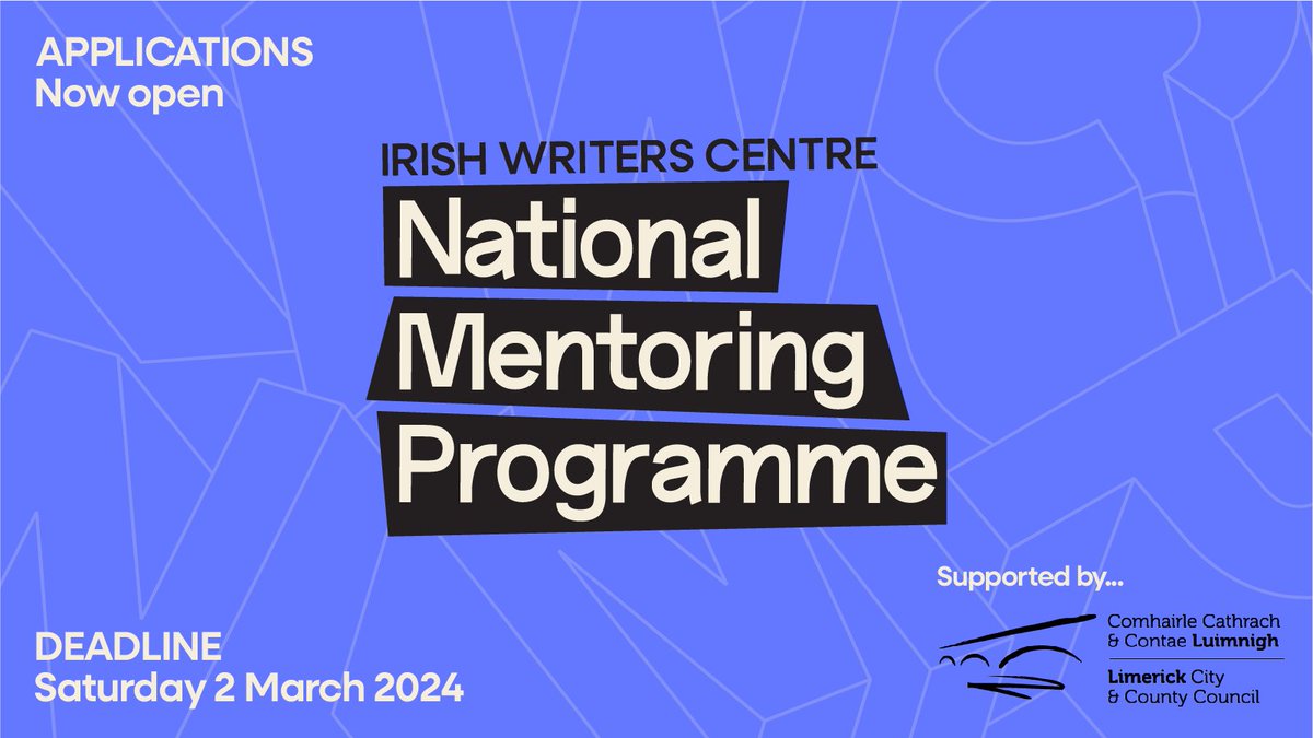 Applications are now open for the @IrishWritersCtr #NationalMentoringProgramme 2024! Opportunity is for writers living in Limerick to receive mentoring from an acclaimed Irish writer.
Supported by @LimerickCouncil & @artscouncil_ie 
Deadline: 2 March 2024
irishwriterscentre.ie/national-mento…
