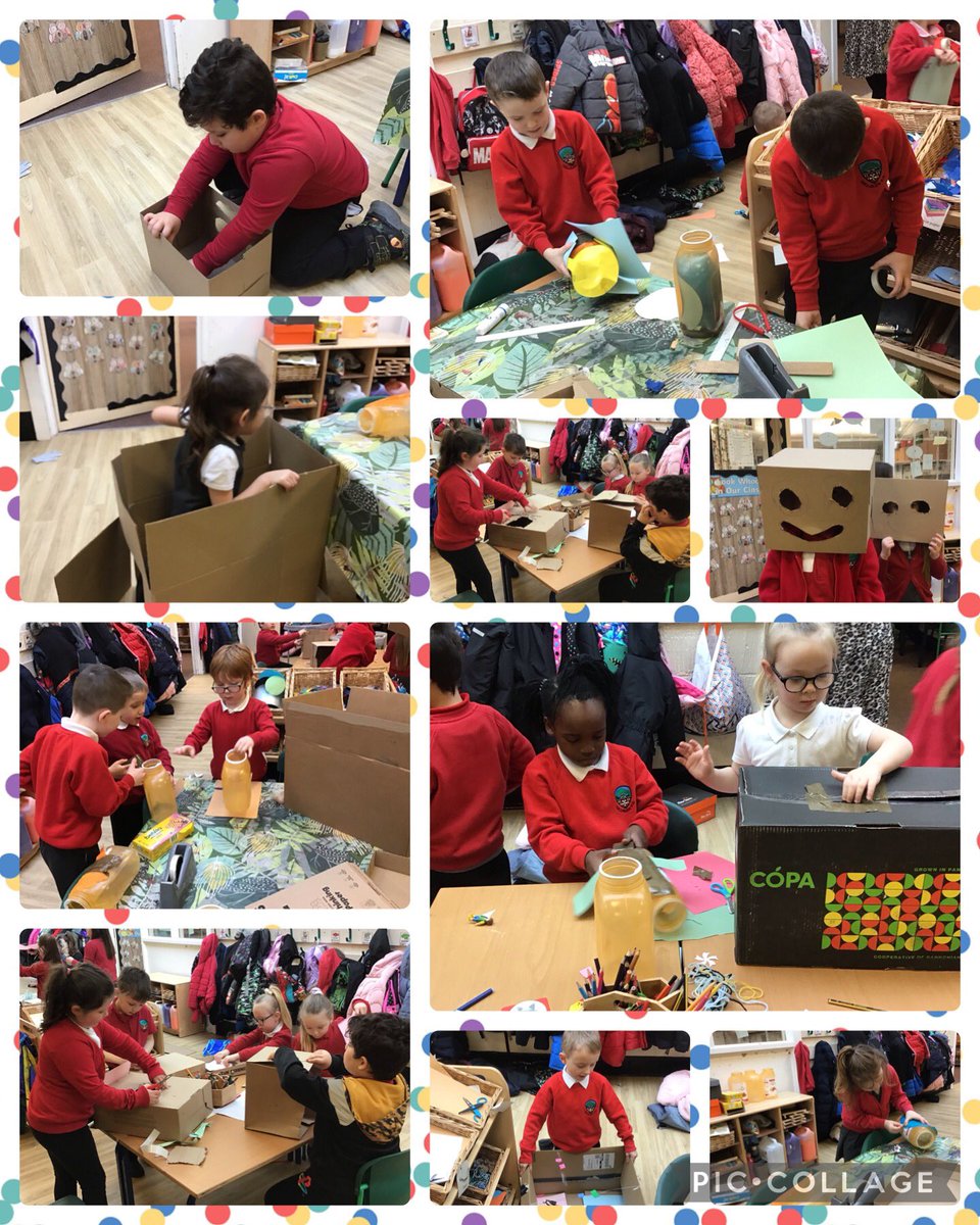 The children using their imagination creating models from recycled items ♻️
