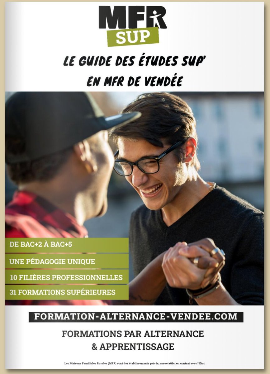 MFRvendee's tweet photo. Les MFR de Vendée proposent de nombreuses formations professionnelles par alternance de Bac+2 à Bac+5 ! 🙋

Je télécharge le guide des études supérieures en MFR de Vendée ⬇️
https://t.co/CbcZFFIImS 

Pour en savoir plus : https://t.co/KgJgGt8lnu https://t.co/idHLEwLMoH