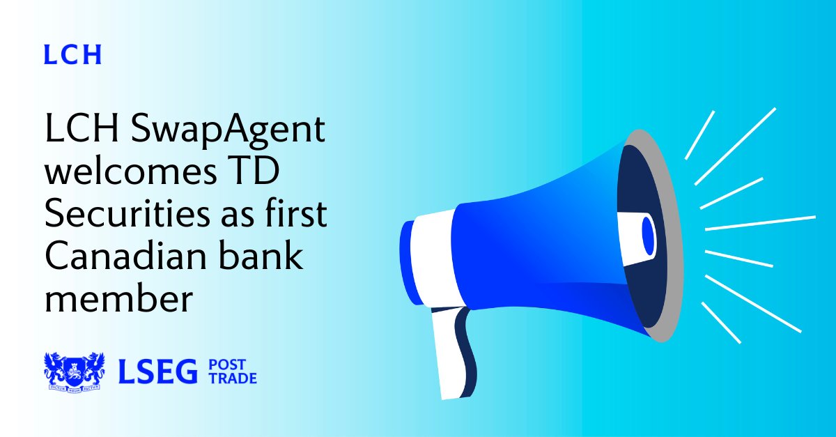 LCH #SwapAgent welcomes TD Securities as its first Canadian bank member. Learn more about LCH SwapAgent here: lseg.group/3qdpeko