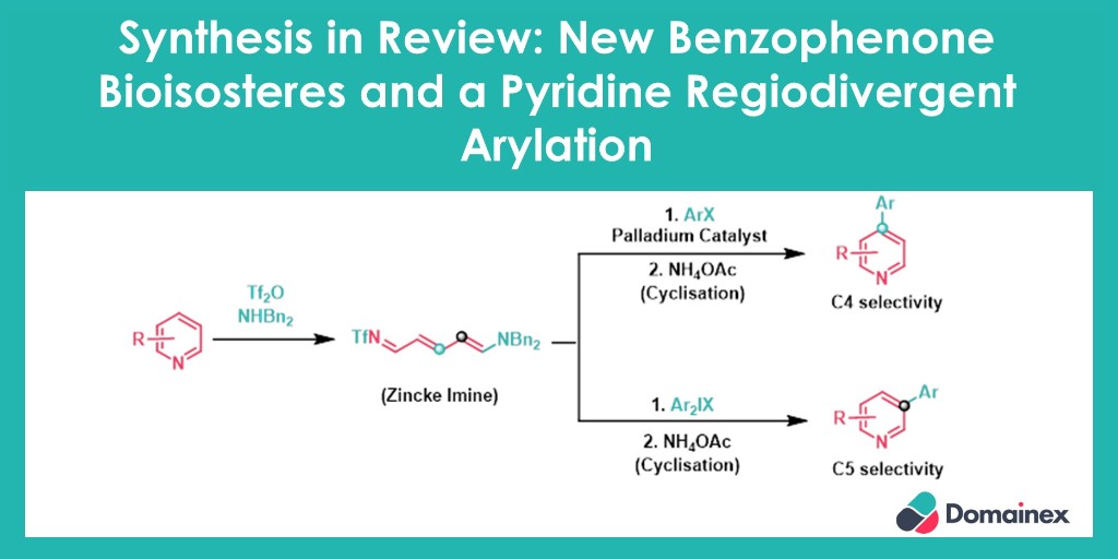 In our latest blog, we have focused on two publications. The first describes new benzophenone #bioisosteres and the second a pyridine #regiodivergent #arylation. domainex.co.uk/news/synthesis… Get in touch to find out how we can help solve your #synthetic #chemistry challenges.