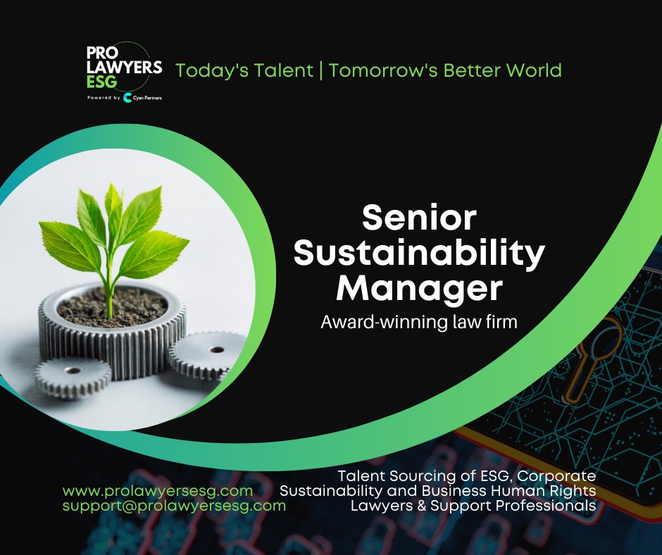 Our client's ESG vision is to be the leading law firm famous for its positive contribution to society. They are seeking a Senior Sustainability Manager.

prolawyersesg.com/senior-susty-m…

#ESG #Sustainability #LegalRecruitment #lawjobs #sustainabilityjobs #lawfirm