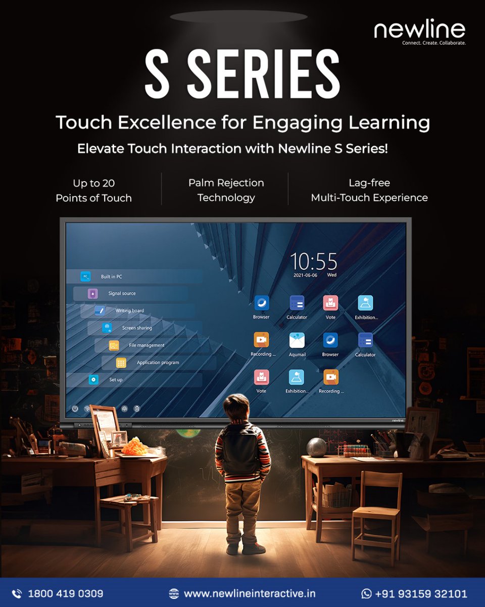 NewlineIndia's tweet image. S Series
Touch Excellence for Engaging Learning
Elevate Touch Interaction with Newline S Series!
Up to 20 Points of Touch
Palm Rejection Technology
Lag-free Multi-Touch Experience

Newline India
1800 419 0309

#newline #tech #digitalcollab #newlinesseries #easytouch
