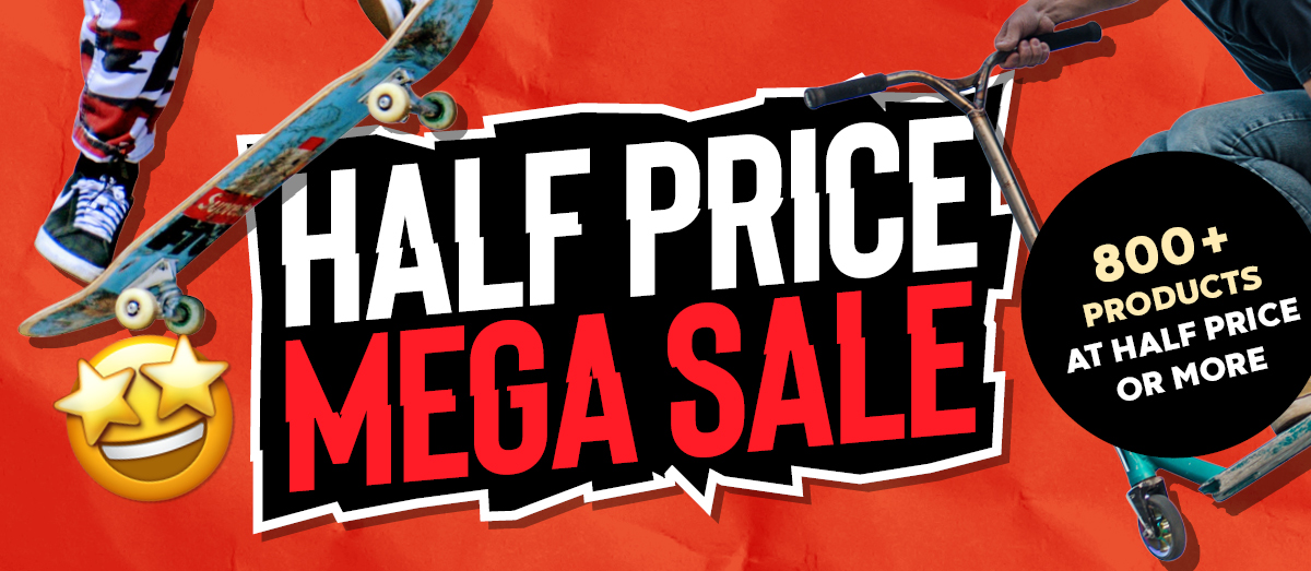 🎉 We've got our EPIC Half Price Mega Sale still going strong! 🔥 Get ready to score unbeatable deals on over 800 products at HALF PRICE or even MORE! 🛍️ 
Shop Here: skatehut.co.uk/half-price

#MegaSaleMadness #HalfPriceHeaven #ShopTillYouDrop
