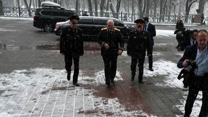 #lukashenka walks on the blood that seeps through the snow. #Belarus