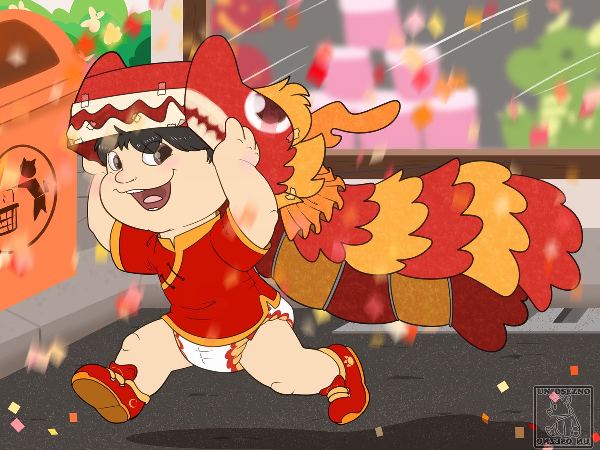 TobyCrinkles's tweet photo. Happy Lunar New Year! It’s the year of the dragon! Art by @Un_Osezno 

Pants? what are those? :3 https://t.co/Y4BBBQOz9g