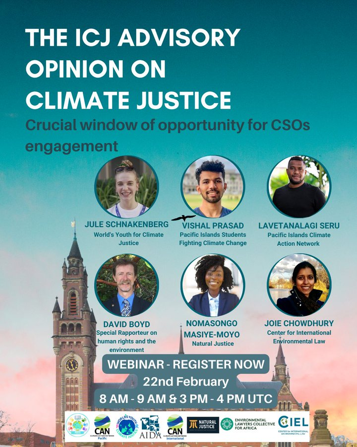 📢VIRTUAL BRIEFING: Hear from @pisfcc and others why NOW is the time for #CivilSociety to engage in the @CIJ_ICJ Advisory Opinion (#ICJAO) process on #ClimateJustice!⚖️ 🗓️ Thu 22 Feb ⏰9:00 and 16:00 CET ✏️Signup #1: us02web.zoom.us/webinar/regist… ✏️Signup #2: us02web.zoom.us/webinar/regist…