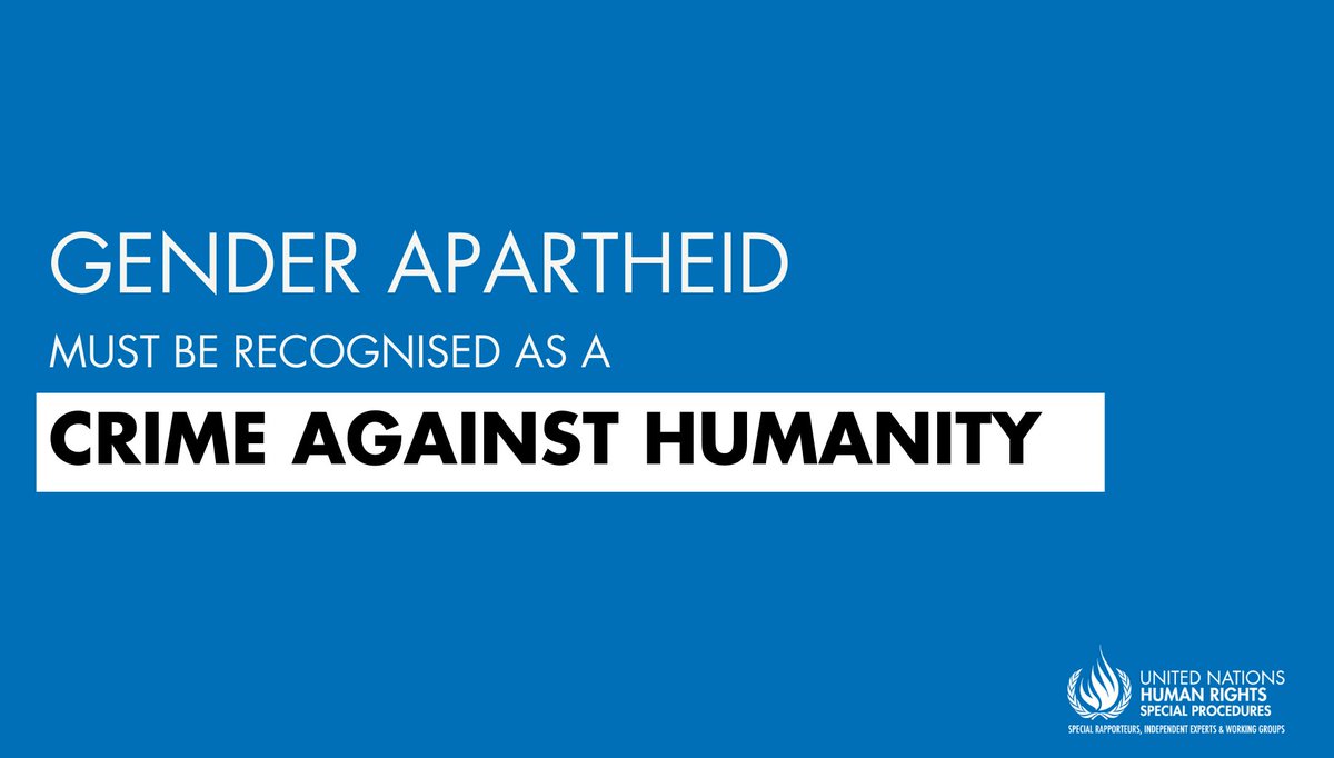 Gender apartheid must be recognised as a crime against humanity, UN experts say, stressing the urgency due to the situation of women and girls in #Afghanistan  under the #Taliban rule.

 ohchr.org/en/press-relea… <a href="/UN_WGDAWG/">UN WG on discrimination against women and girls</a>